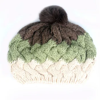 Xthree sieviešu cepure adīta ziemas cepure, berete, cepure, modes beanie vāciņš ar trušu kažokādu pom pom