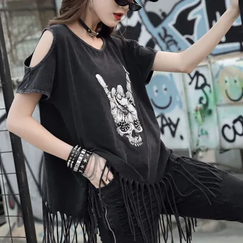 XUXI Streetwear Īsām Piedurknēm Vintage TShirt Modes Frēzēšana Skeletu Galvas Drukāšanas Gadījuma Kokvilnas T Krekls Vasaras 2020. gadam FZ2888