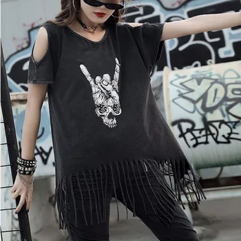 XUXI Streetwear Īsām Piedurknēm Vintage TShirt Modes Frēzēšana Skeletu Galvas Drukāšanas Gadījuma Kokvilnas T Krekls Vasaras 2020. gadam FZ2888
