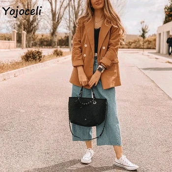 Yojoceli 2019 moderns dubultā breased bleizeri mētelis sievietēm streetwear virsdrēbes mētelis, jaka sieviešu