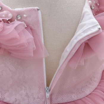 Yoliyolei Pūkainu Apkakli Baby Girl Dress Puķu Meitene Kāzu Kleitas Puse Bumbu Kleita Appliques Bērniem Draudzīgu Apģērbu ar gropi