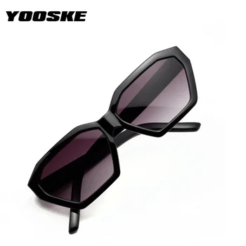 YOOSKE Vintage Daudzstūris 90s Saulesbrilles Luksusa Dizaineru Slīpums Toņu Melnās Saules Brilles Sievietēm Retro Klasiskās Brilles UV400 Spogulis