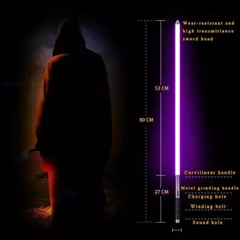 YQ ziqing 80cm Lightsaber, Rgb Gaismas Saber Spēkā Fx Apgaismojums Smago Divkauju Skaņas Foc Aizslēgt Metāla Roktura Krāsa Mainās Krāsu 11