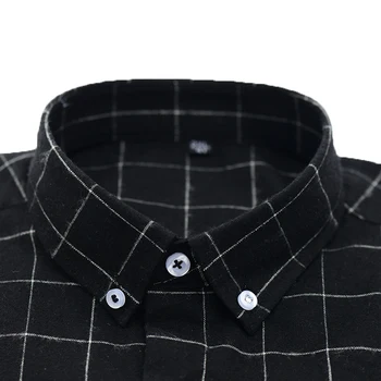 YUBANYUXIN zīmols vīriešiem kritums 45.8% kokvilnas, ar garām piedurknēm gadījuma, klasiskais melns (classic black pleds krekls modes mīksta, ādai draudzīga, ērts krekls