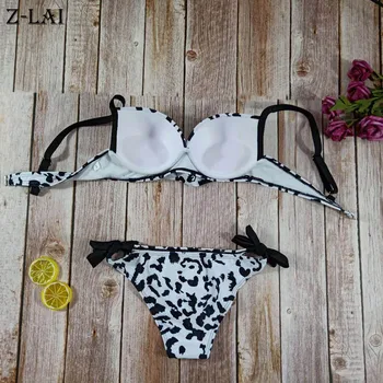 Z-PILSĒTĀ Sexy Leopards Drukāt Bikini push up peldkostīmi sievietēm ar Zemu Vidukļa Siksna Peldkostīmu Sieviešu peldkostīms plus lieluma bikini komplekts biquini