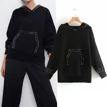 Za 2020. gadam Sieviešu Krekls Melns Lielgabarīta pelēkā vārna Sieviešu Krekls Gadījuma garām Piedurknēm Streetwear Sieviešu Brīvs Džemperis Harajuku