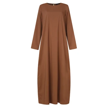 ZANZEA Sieviešu Vintage garām Piedurknēm Cietā Maxi Gara Kleita Gadījuma Kaftan Vestido Drēbes, Dubaija Abaya Turcija Hijab Sundress Musulmaņu Kleita