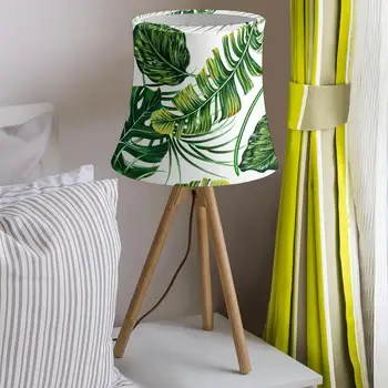Zaļā Modelis Tropisko Palmu Lapām, Galda Lampa, Mucas Formas Abažūrs Stretch Audums Lampu Toņu Sienu Art Deco Lampshell Vāciņu