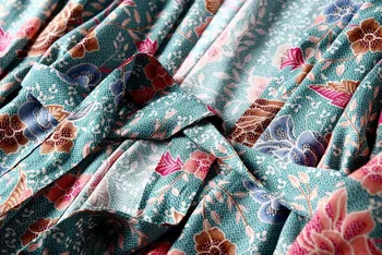 Zaļā V kakla Atrašanās vietas Kamēlijas Ziedu Drukāt Garo Kimono Krekls BOHO Brīvdienu Loku, Cilpu uz augšu Vērtnes Long Cardigan Zaudēt Blūze Topi