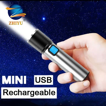 ZHIYU Mini Portatīvo T6 LED Lukturītis Iebūvēts Akumulators Lāpu 3 Režīmi USB Uzlādējams Lukturis Tālummaiņas Kempings Darba Laternu Gaismas
