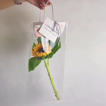Ziedu caurspīdīgu roku kabatā mazu pušķi dāvanu maisu Ziemeļvalstīm vienkārši tote soma vienu rožu iepakojuma soma