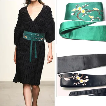 Ziedu Izšuvumi Tradicionālo Kimono Obi Sievietēm Hanfu Izpildi Puses Vintage Tērpus, obi josta vakarā dresse