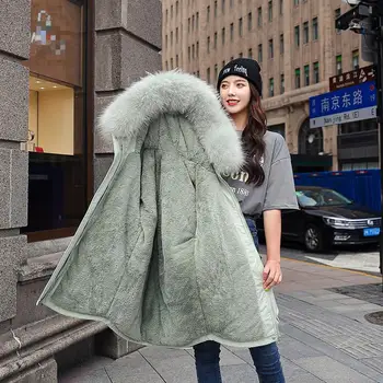 Ziemas Mētelis Sievietēm Jaunu korejiešu Versija Sabiezējumu Zaudēt Siltu Vidēja Garuma Parker kokvilnas polsterētām ciothes liela izmēra Liela apkakle