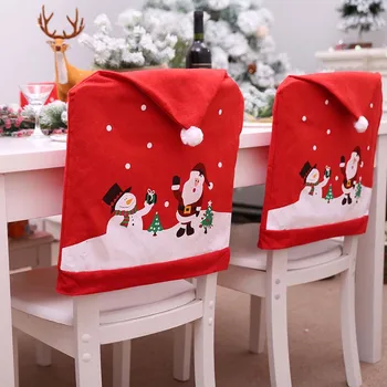 Ziemassvētku Krēslu Pārvalki Santa Claus, Sniegavīrs Red Hat Vakariņu Galda, Krēsla Pārsegs Ziemassvētku Rotājumi Mājās Ziemsvētki Jaunajā Gadā Grupa