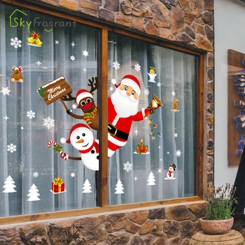 Ziemassvētku radošā apdare, sienas uzlīmes Ziemassvētku uzlīmes, mājas dekoru logu apdare cute Santa Claus bērnu istabas sienas dekors