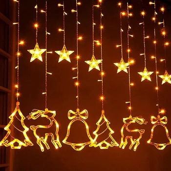 Ziemassvētku Sniegpārsla Elk Moon Star LED Aizkaru Gaismas Vainags, Ziemassvētku Rotājumi, Jaunā Gada Svētku Apgaismojums Kāzu Dekori