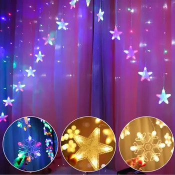 Ziemassvētku Sniegpārsla Elk Moon Star LED Aizkaru Gaismas Vainags, Ziemassvētku Rotājumi, Jaunā Gada Svētku Apgaismojums Kāzu Dekori