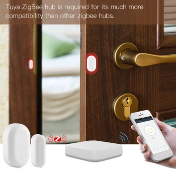 Zigbee Durvju Logu Sensors, Bezvadu Savienojums Smart Mini Durvju Sensors Darbs Ar Smart Life/Tuya APP Tālvadības pults Smart Home