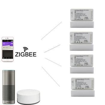 ZIGBEE LED RGB Kontrolieris KMT Zigbee Kontrolieris LED DC12 24V LED Lentes Kontrolieris ZLL App Kontrolieris RGBW RGB Zigbee Reostats
