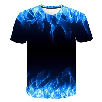 Zilu Liesmu t zēni meitenes t krekls 3d t-krekls Melns Tee Gadījuma Top Anime Camiseta Streatwear Īsām Piedurknēm T 4-14Y