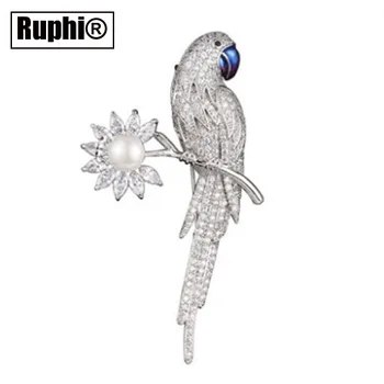 Zircons Papagailis Dizaina Modes Pērle Putnu Dzīvnieku Pin Broša Sieviešu Tērpu rotājumu piederumi