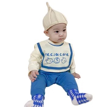 Zēni Meitenes Baby Romper Ar Krūšdaļu Jaundzimušo Garām Piedurknēm Toddler Jumpsuit Bērnu Apģērbu Komplekti, No Kokvilnas Karikatūra Tērpiem Kostīms