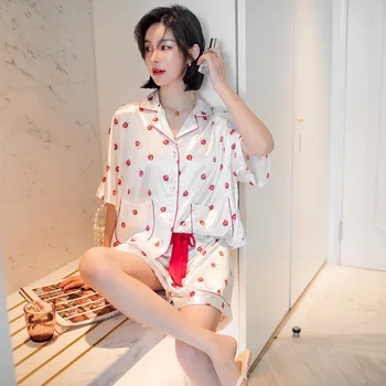 Zīda Pidžamu Sieviešu Vasaras Pijama Sieviešu Pigiama Donna Pyjama Satīna Sleepwear Uzstādīt Modes Polka Dot Mājas Drēbes Sievietēm