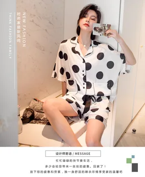 Zīda Pidžamu Sieviešu Vasaras Pijama Sieviešu Pigiama Donna Pyjama Satīna Sleepwear Uzstādīt Modes Polka Dot Mājas Drēbes Sievietēm