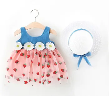 Zīdaiņiem Jaundzimušo Grils Apģērbu Kid Baby Meitenes Ziedu Kleita Bez Piedurknēm Ar Salmu Cepure Ikdienas Brīvs Stils Vasaras Apģērbs
