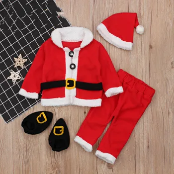 Zīdaiņiem un Bērniem Ziemassvētku Tērpu Santa Claus garām Piedurknēm Topi+Bikses+Cepure+Socking New Augstas Kvalitātes 4GAB Puika Baby Girl Komplekts