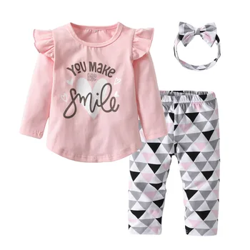 Zīdaiņu Apģērbs Jaundzimušais Meiteņu Drēbes Set 3Pcs Gudrs Toddler Kokvilnas Tu liec Man Smaidīt Tērpiem Komplekts T-krekli+Bikses+Galvas stīpa