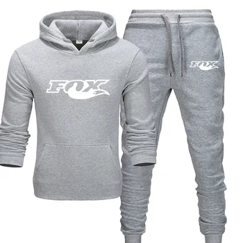 Zīmola apģērbi Vīriešu modes sporta Fox gadījuma sporta vīriešu sporta krekls pelēkā vārna Sporta apģērbu pelēkā vārna + bikses vīriešu sui