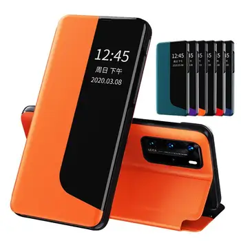 Ādas Logu Skats Smart Flip Case for Huawei P40 P20 P30 Pro lite E plus Mate 20 y7p y6p y5p Magnētisko P Smart 2019 Tālruņa Vāciņu