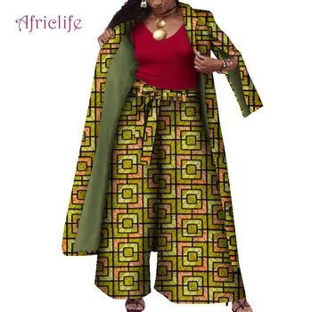 Āfrikas Kleitas Sievietēm Elsas Uzvalks Ir 2021. Garš Mētelis un Plašu Elsas ar Jostu Rudenī, Ziemā Silts Apģērbs Izdrukāt Uzvalki Apģērbu WY8479