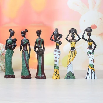 Āfrikas Skaitļi Skulptūras Cilšu Dāma Statuetes Statuja Stāv Tabletop 6-Set
