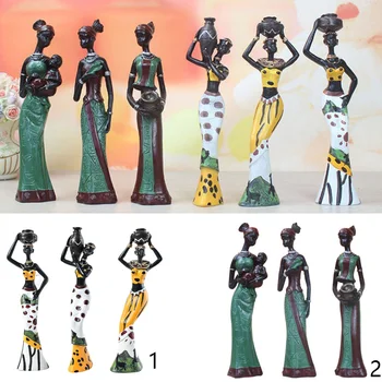 Āfrikas Skaitļi Skulptūras Cilšu Dāma Statuetes Statuja Stāv Tabletop 6-Set