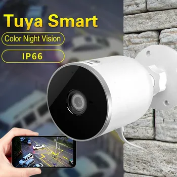Ārtelpu Ip Camera ar Wifi TUYA Bezvadu Ūdensizturīgs 1080P HD Smart Dzīves Drošības Bullet Kameras Video Novērošanas SD Kartes Cam