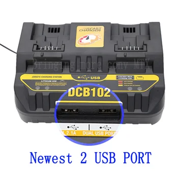 Ātra uzlāde DCB102 Li-ion Akumulators, lādētājs DeWalt 12V 14,4 V 18V 20V DCB105 DCB200 dubultā uzlādes atrašanās vietu ar USB Portu un jaunu