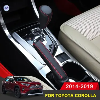 Īstas Ādas ar Roku šūtas Pārnesumu Pārslēgšanas Rokturi, Vāks Toyota Corolla Camry 2017 2018 Automātiska Sarkano Melns Auto Stils