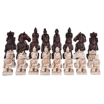 Ķīnas Retro Šaha Mazo Šaha Komplekts Ming Qing Dynasty Cirsts Sveķu Chessman Terracotta Warriors Šaha Kvalitātes Koka Materiāla