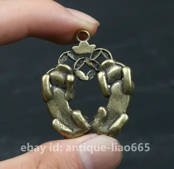 Ķīniešu Bronzas, Misiņa, Dzīvnieku Divas Pixiu Pi Xiu Unicorn Labklājības Amulets Kulons