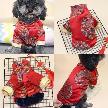 Ķīniešu Jaunais Gads Tang Tērps, Apģērbs Suņiem Cheongsam Ziemas Mētelis, Jaka Pavasara Festivāls Mājdzīvnieku Apģērbu Suņiem Kostīms