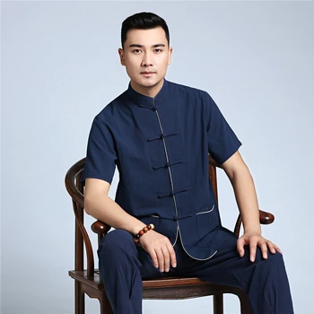 Šanhajas Stāsts Ķīniešu Stilā Tang Masta Augšas Vīriešu Kokvilnas, Linu Krekls Gadījuma Vīrietis Mandarīnu Apkakles Apģērbs Brīvs Plus Lieluma Apģērbu