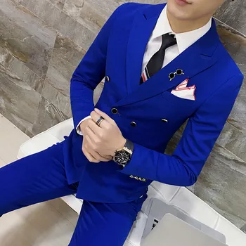 Žakete + Elsas / 2020 Royal Vīriešu Uzvalku Līgavainim Uzvalku Slim Fit 2-Pack Modes divrindu Tīru Krāsu Klasiskās Vīriešu Uzvalku Hommes